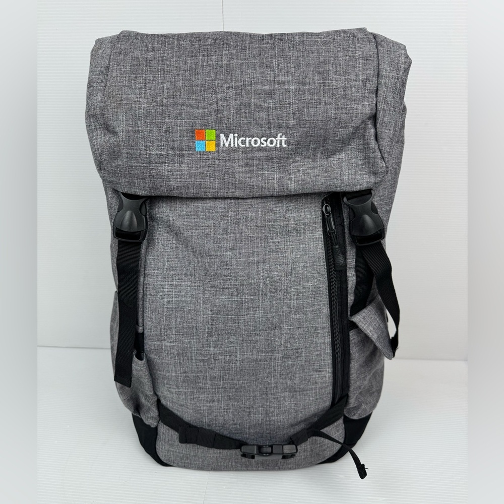 Origaudio Microsoft Computer Top Loader Buckle Flap Backpack  Book Bag Gray NWOT